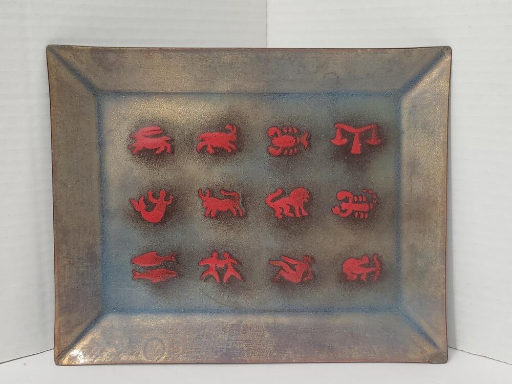 Vintage Wuersch Enamel on Copper Zodiac Astrology Catchall Trinket Tray